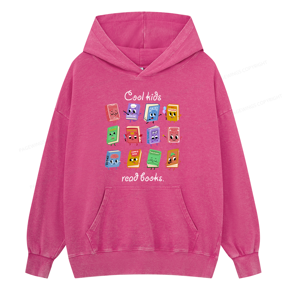 Pagewings Cool Kids Read Books Unisex Washed Hoodie