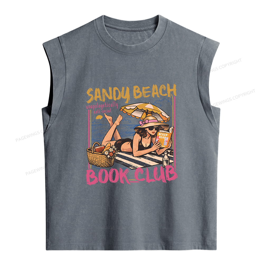 Pagewing Sandy Beach Book Club Women's Washed Tank Top