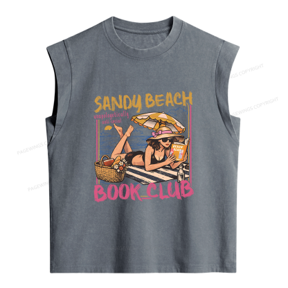 Pagewing Sandy Beach Book Club Women's Washed Tank Top