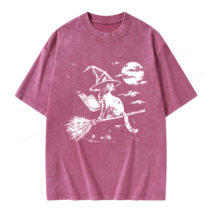 Pagewings Witchy Cat Unisex Washed T-shirt