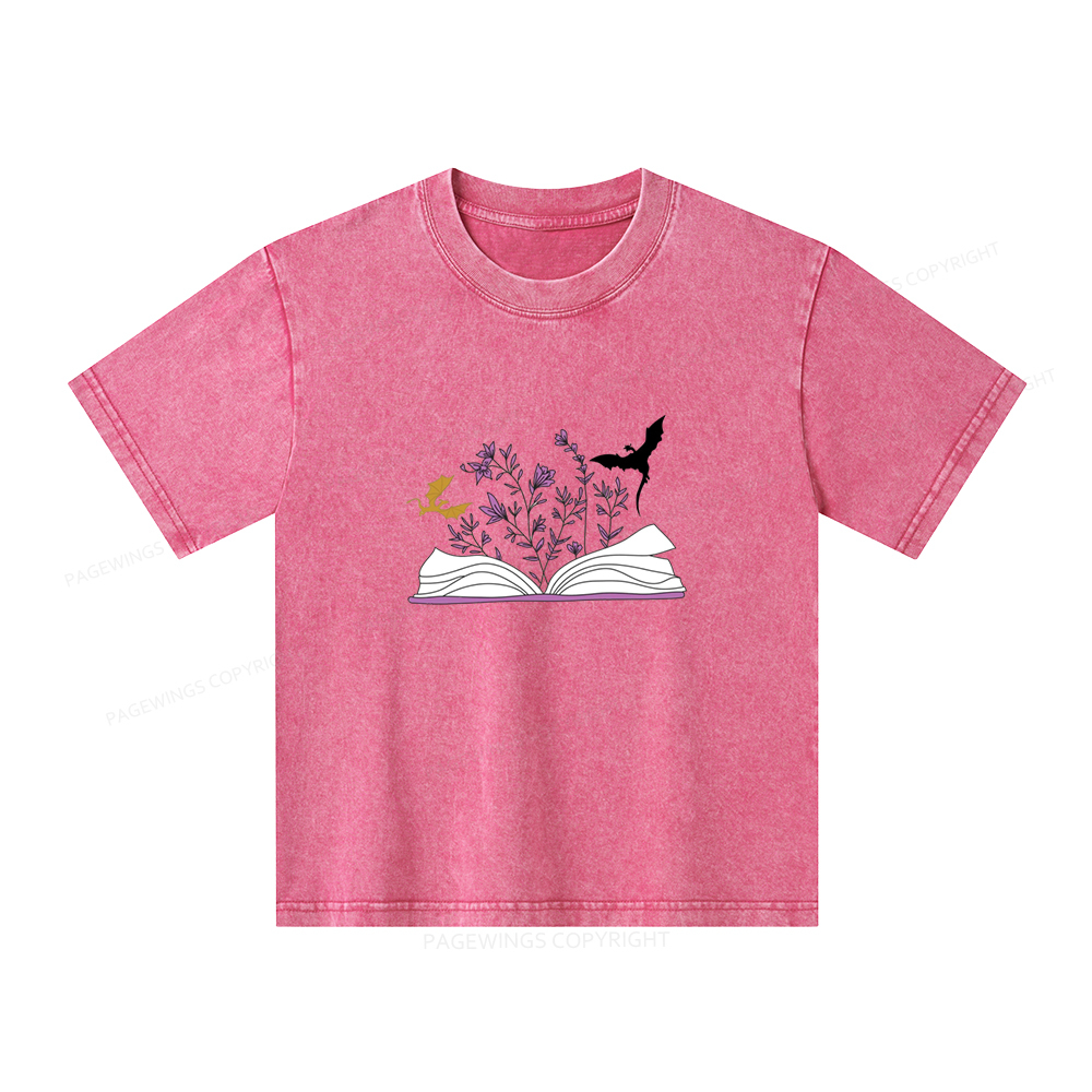 Pagewings Fourth Wing Flower Book Unisex Kids Washed T-shirt