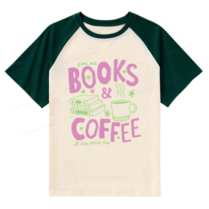 Pagewings Books and Coffee Raglan T-shirt