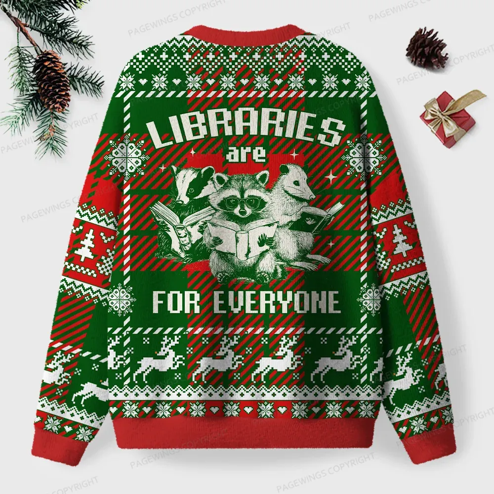 Pagewings Libraries Are For Everyone Unisex Ugly Knit Sweatshirt