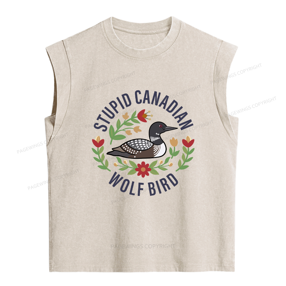 Pagewings Stupid Canadian Wolf Bird Women's Washed Tank Top