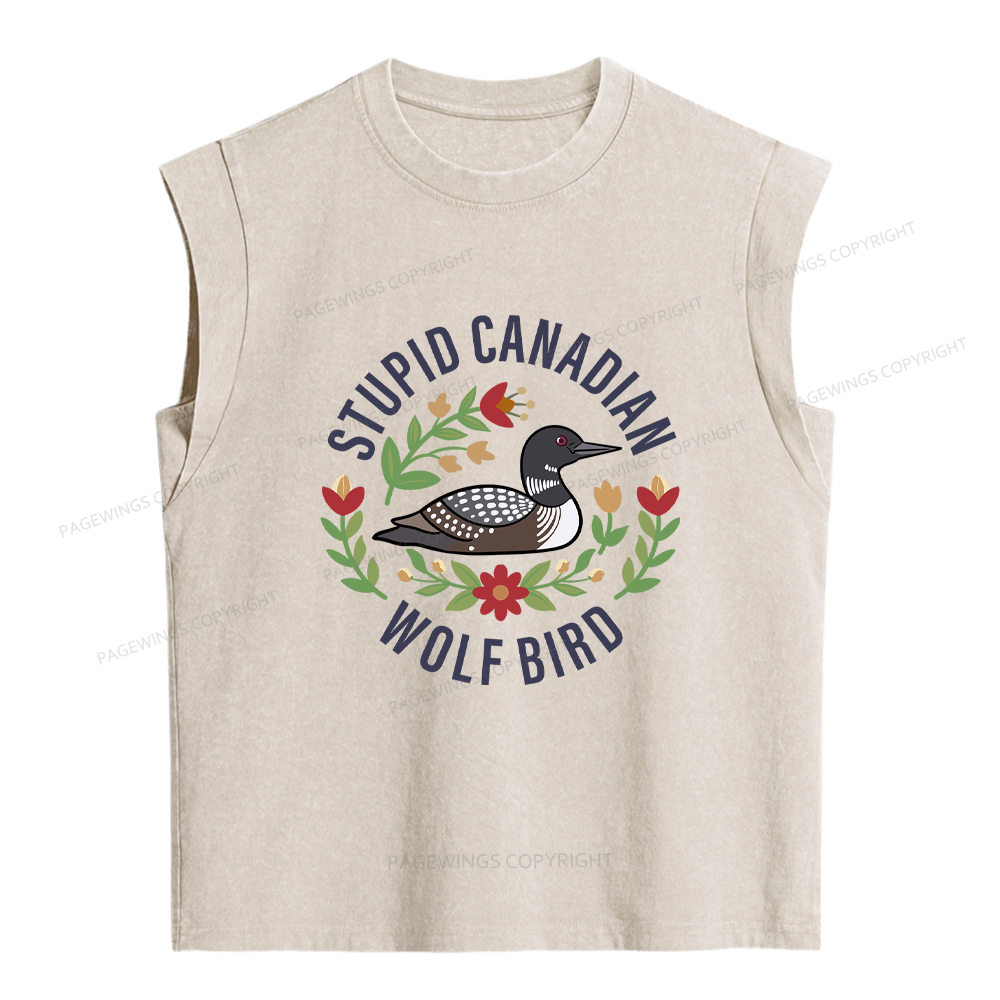 Pagewings Stupid Canadian Wolf Bird Women's Washed Tank Top