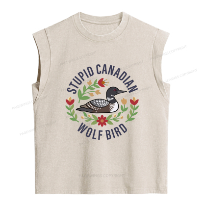 Pagewings Stupid Canadian Wolf Bird Women's Washed Tank Top