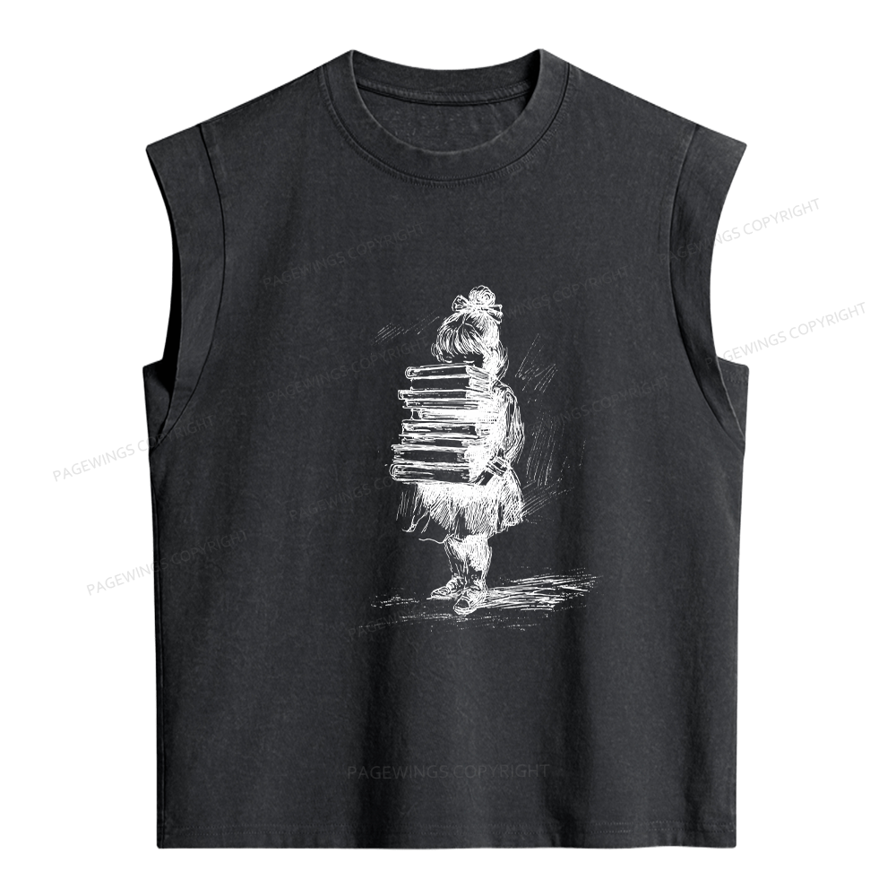 Pagewings Little Book Lover Women's Washed Tank Top