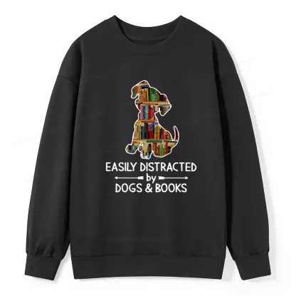 Pagewings Easily Distracted By Dogs And Books Unisex Classic Sweatshirt
