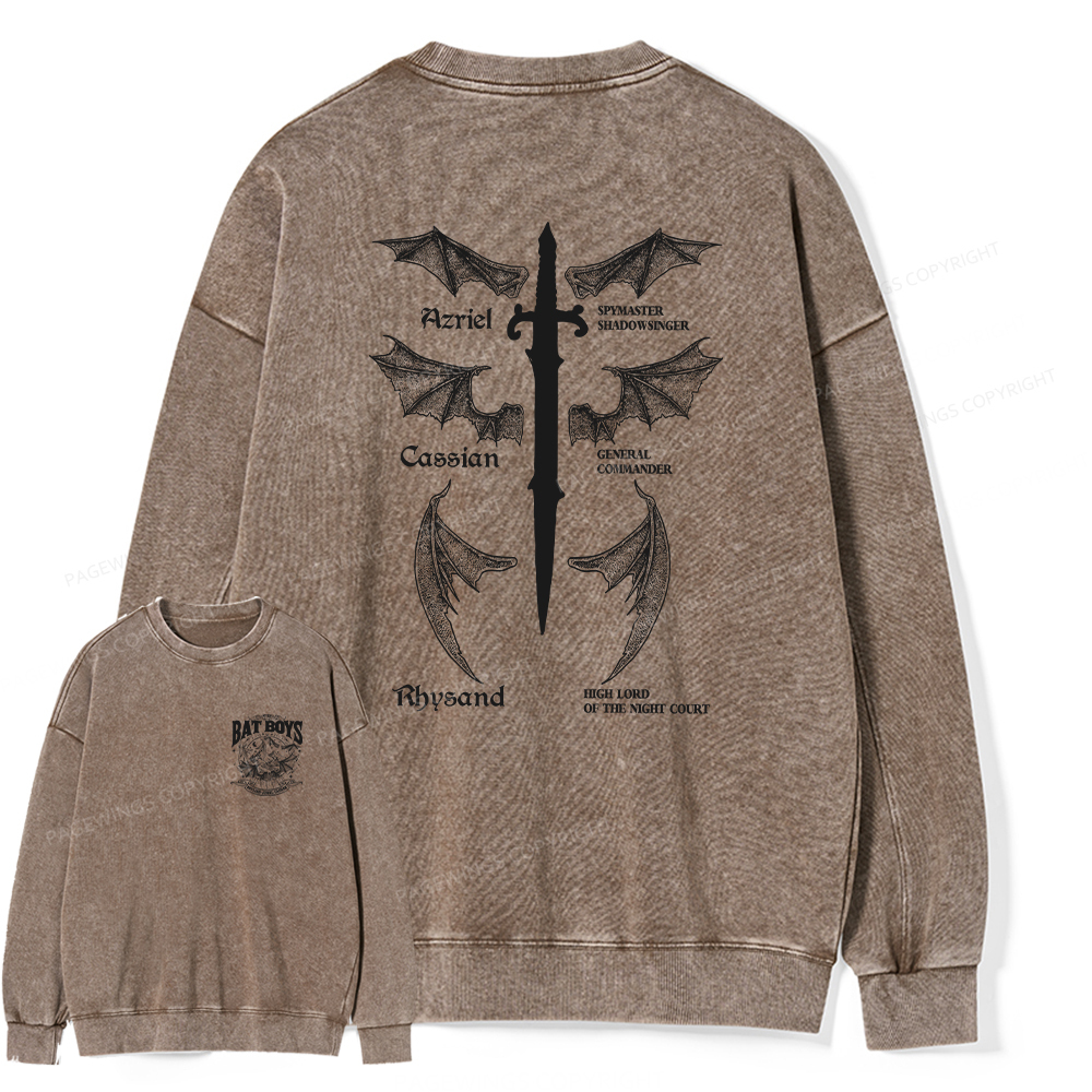 Pagewings Bat Boys Unisex Washed Sweatshirt