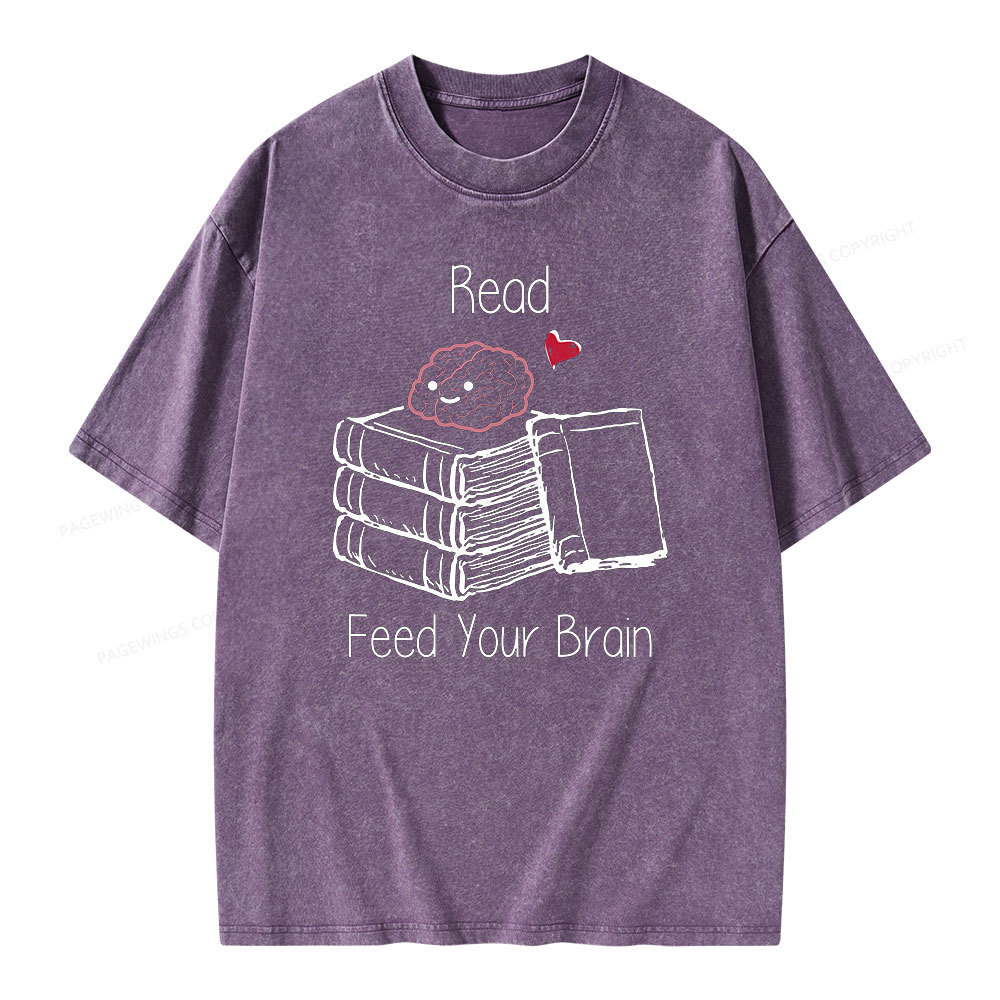 Pagewings Read Feed Your Brain Unisex Washed T-shirt