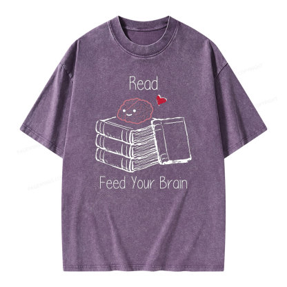Pagewings Read Feed Your Brain Unisex Washed T-shirt