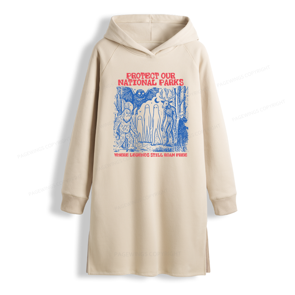 Pagewings Protect Our Parks Vintage Camping Side-Slit Fleece Hoodie Dress