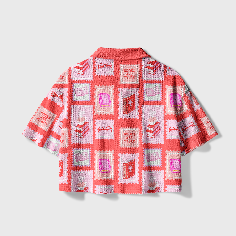 Pagewings Books Are My Jam Camp Collar Boxy Fit Unisex Crochet Shirt