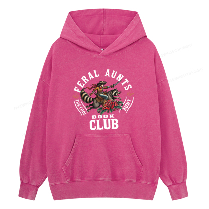 Pagewings Feral Aunt Social Book Club Unisex Washed Hoodie