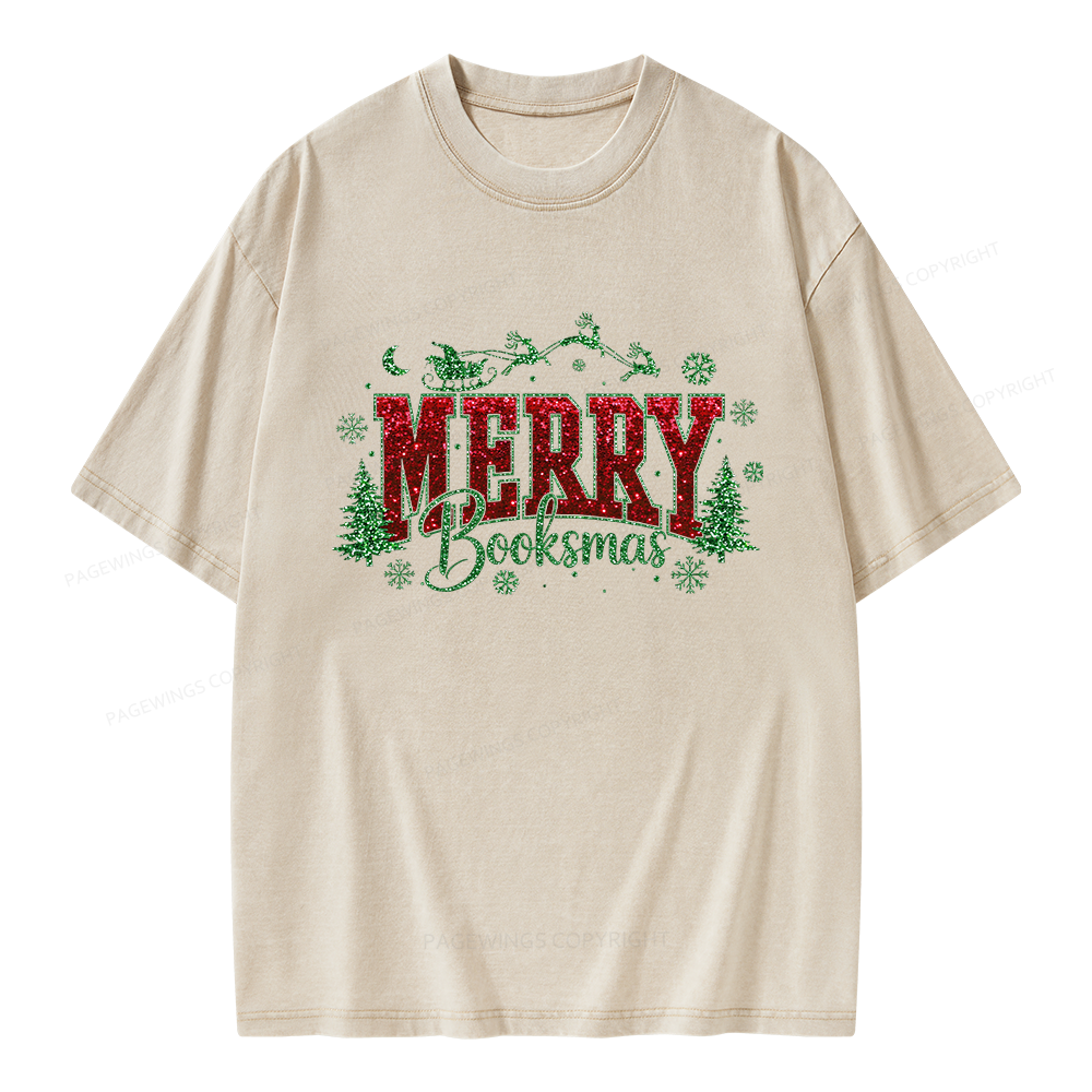 Pagewings Merry Booksmas Unisex Washed T-shirt