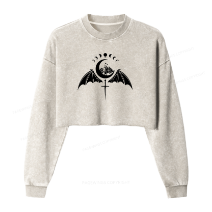 Pagewings Fantasy Bookish Washed Crop Sweatshirt