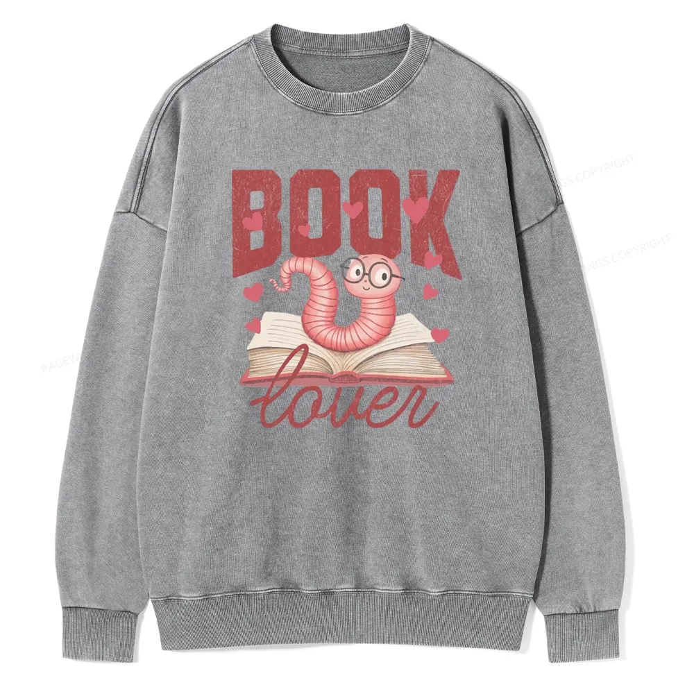 Pagewings Bookish Valentine's Day Gift for Her Unisex Washed Sweatshirt