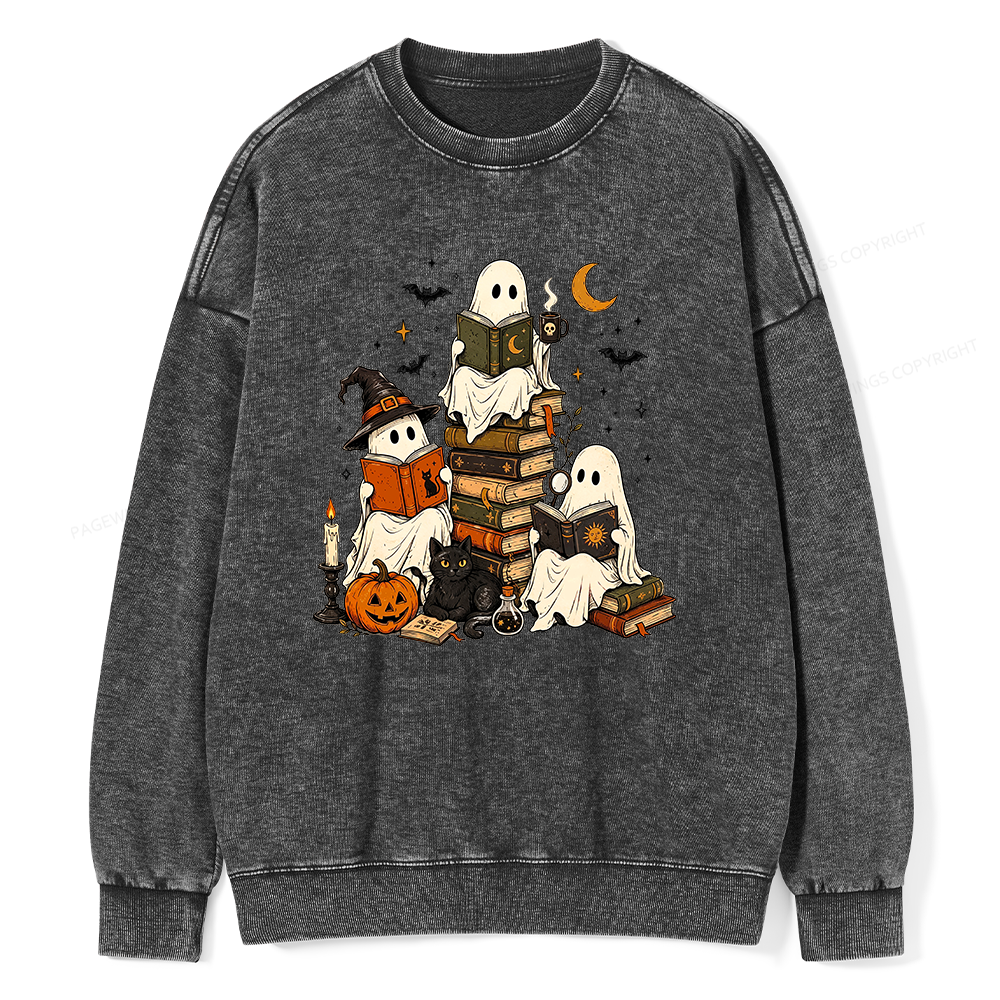Pagewings Halloween Book Club Unisex Washed Sweatshirt
