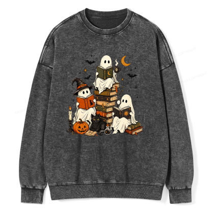 Pagewings Halloween Book Club Unisex Washed Sweatshirt
