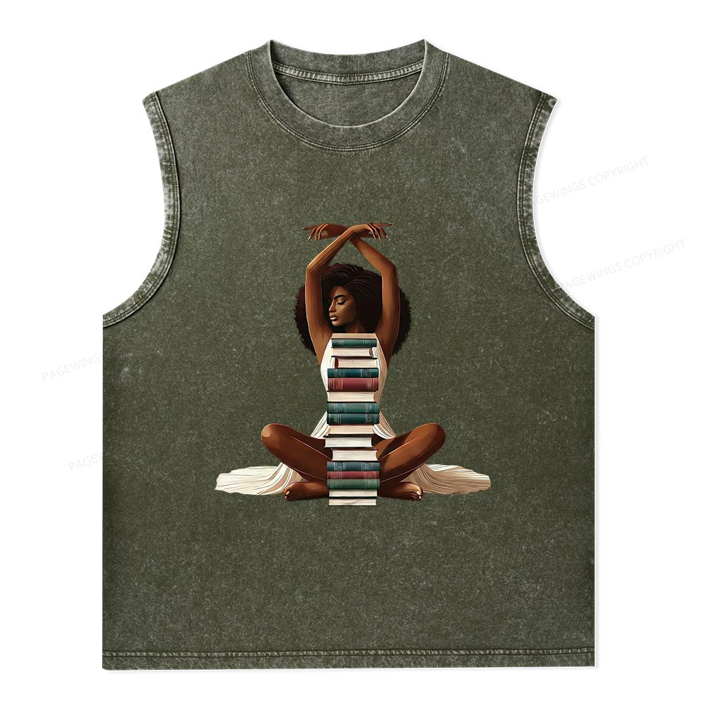 Pagewings Black Girl Reading Unisex Washed Tank Top