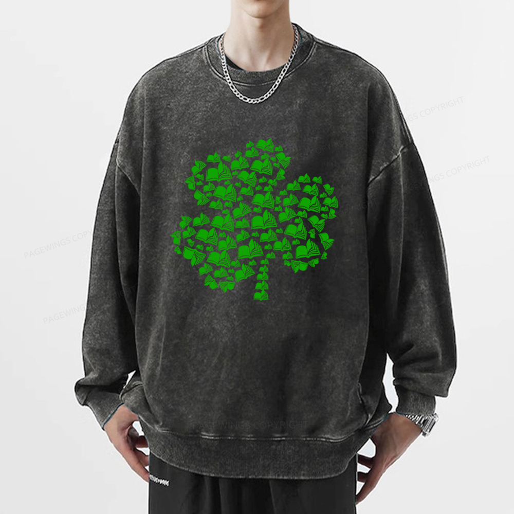 Shamrock Book St Patricks Day Unisex Washed Sweatshirt