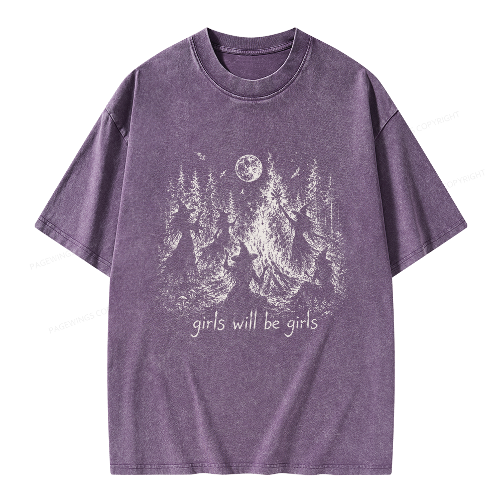 Pagewings Girls Will Be Girls Unisex Washed T-shirt
