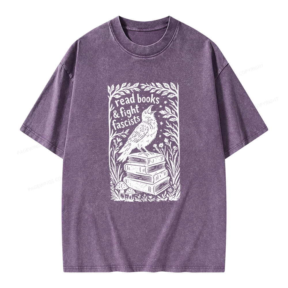 Pagewings Read Books Fight Fascists Unisex Washed T-shirt