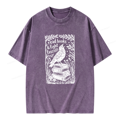 Pagewings Read Books Fight Fascists Unisex Washed T-shirt
