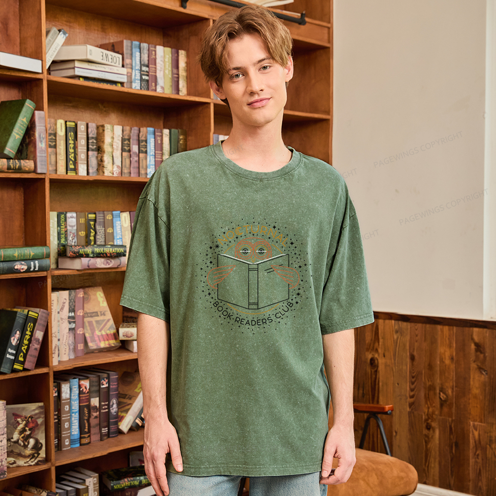 Pagewings Nocturnal Book Readers Club  Unisex Washed T-shirt
