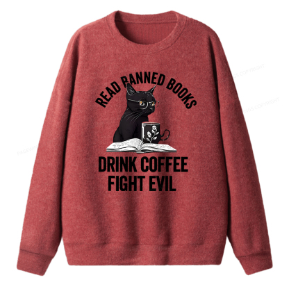 Pagewings Read Books Drink Coffee Fight Evil  Unisex Knit Sweatshirt