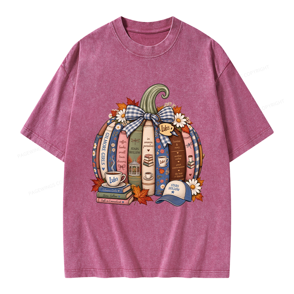 Pagewings Fall Book Pumpkin Unisex Washed T-shirt