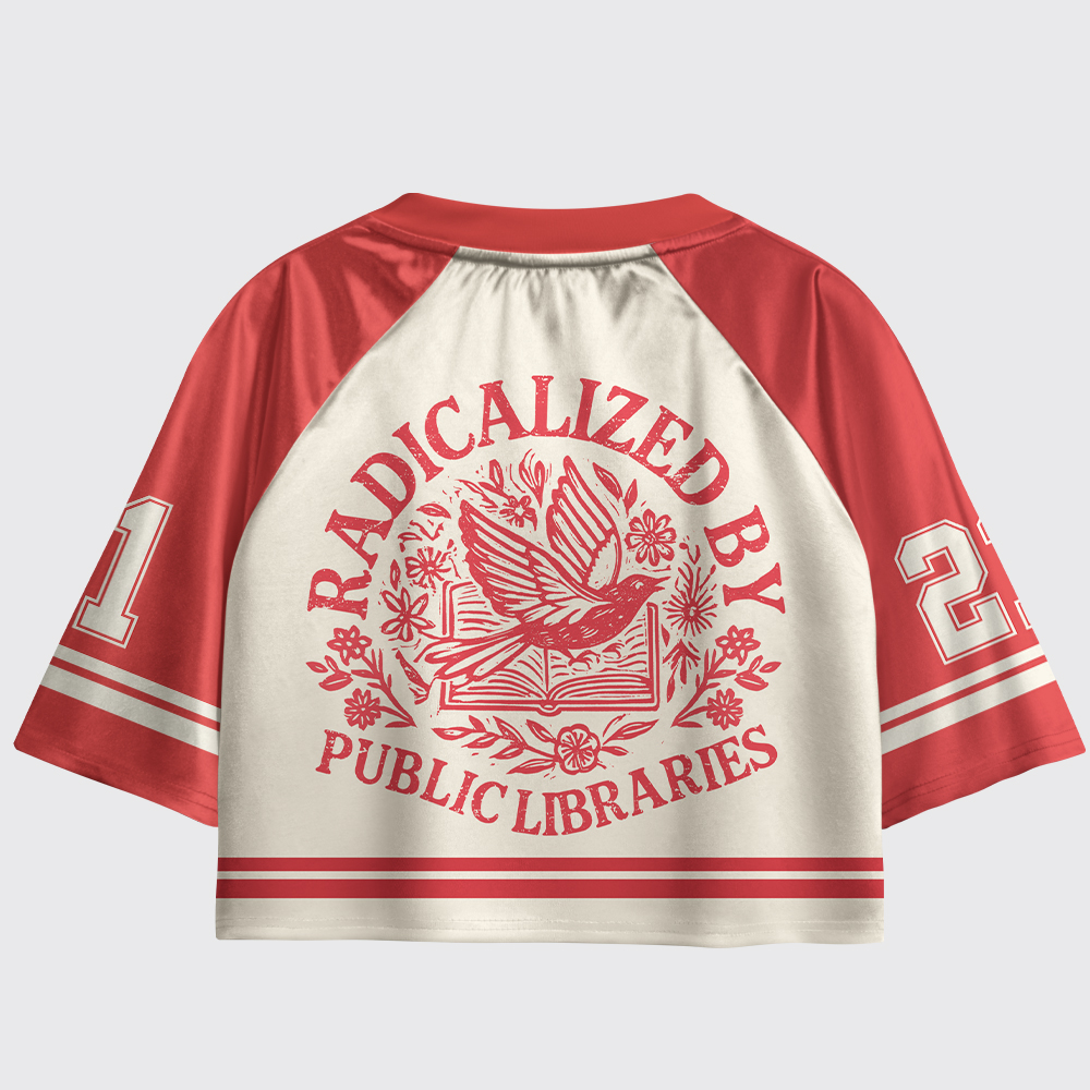 Pagewings Radicalized By Public Libraries Women's Cropped Jersey