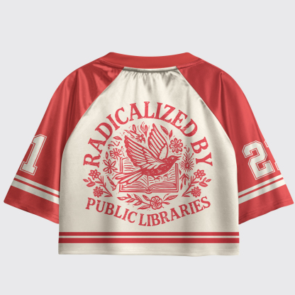 Pagewings Radicalized By Public Libraries Women's Cropped Jersey