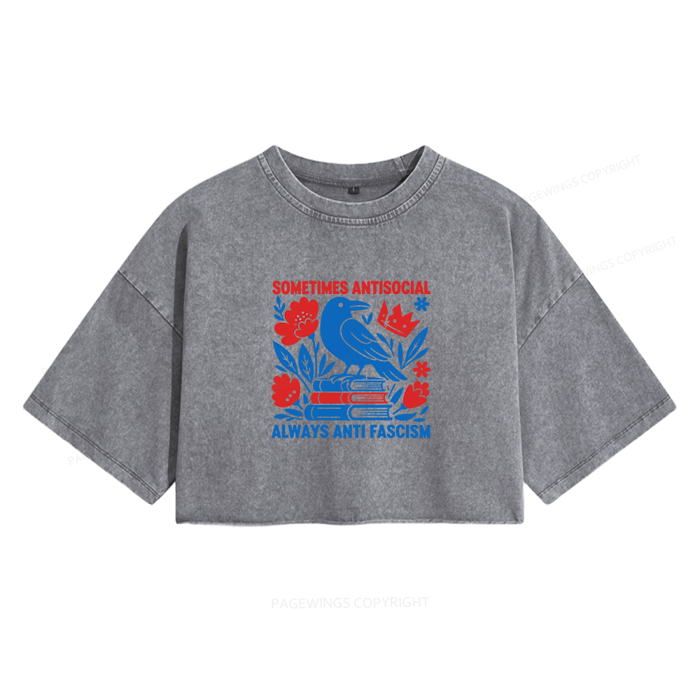 Pagewings Anti Fascism Women's Washed Cropped T-shirt
