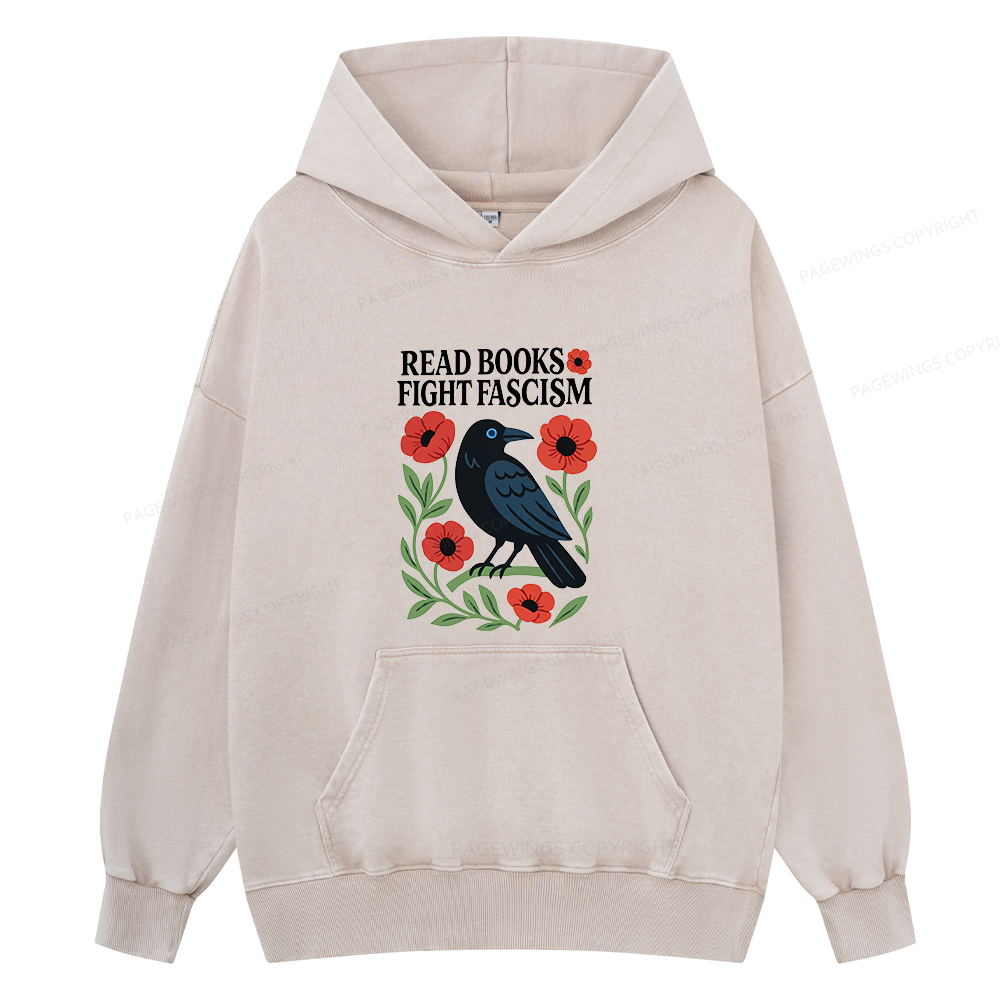 Pagewings Read Books Fight Fascism Unisex Washed Hoodie