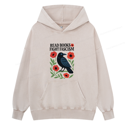 Pagewings Read Books Fight Fascism Unisex Washed Hoodie