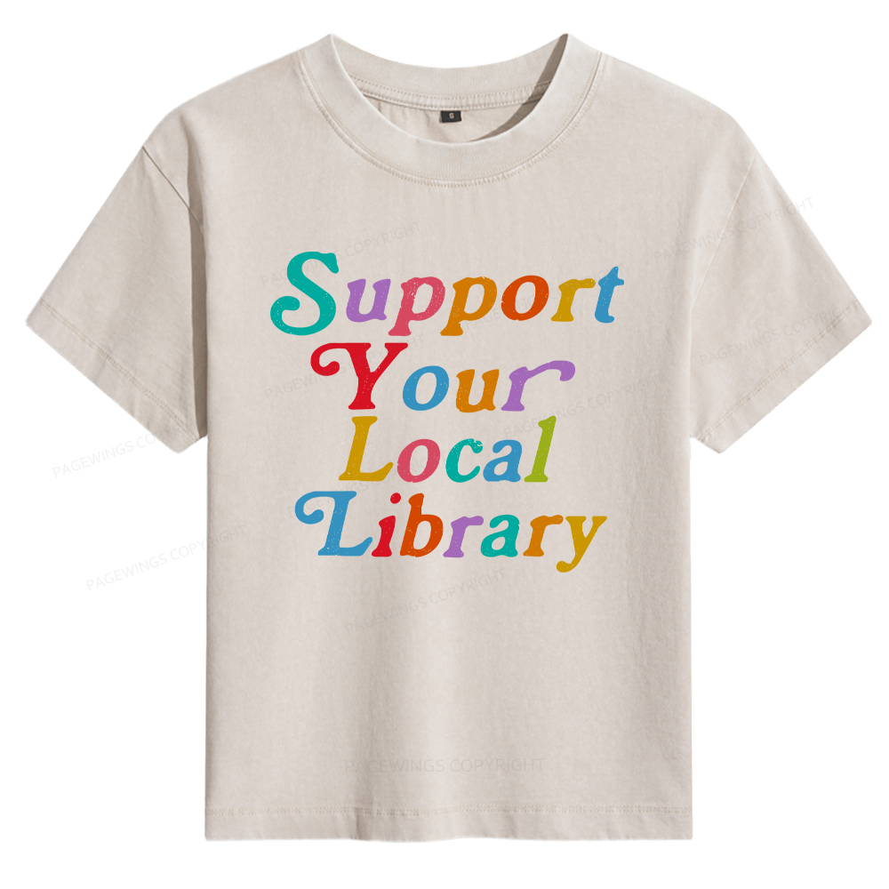 Pagewings Support Your Local Library Women's Washed T-shirt
