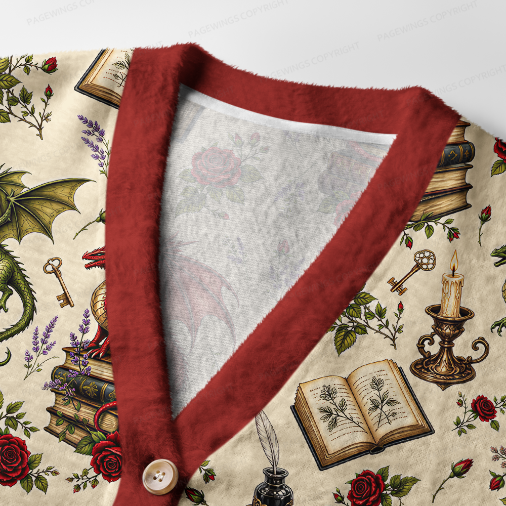 Pagewings Christmas Book Dragon Light Knit Unisex Cardigan Sweaters