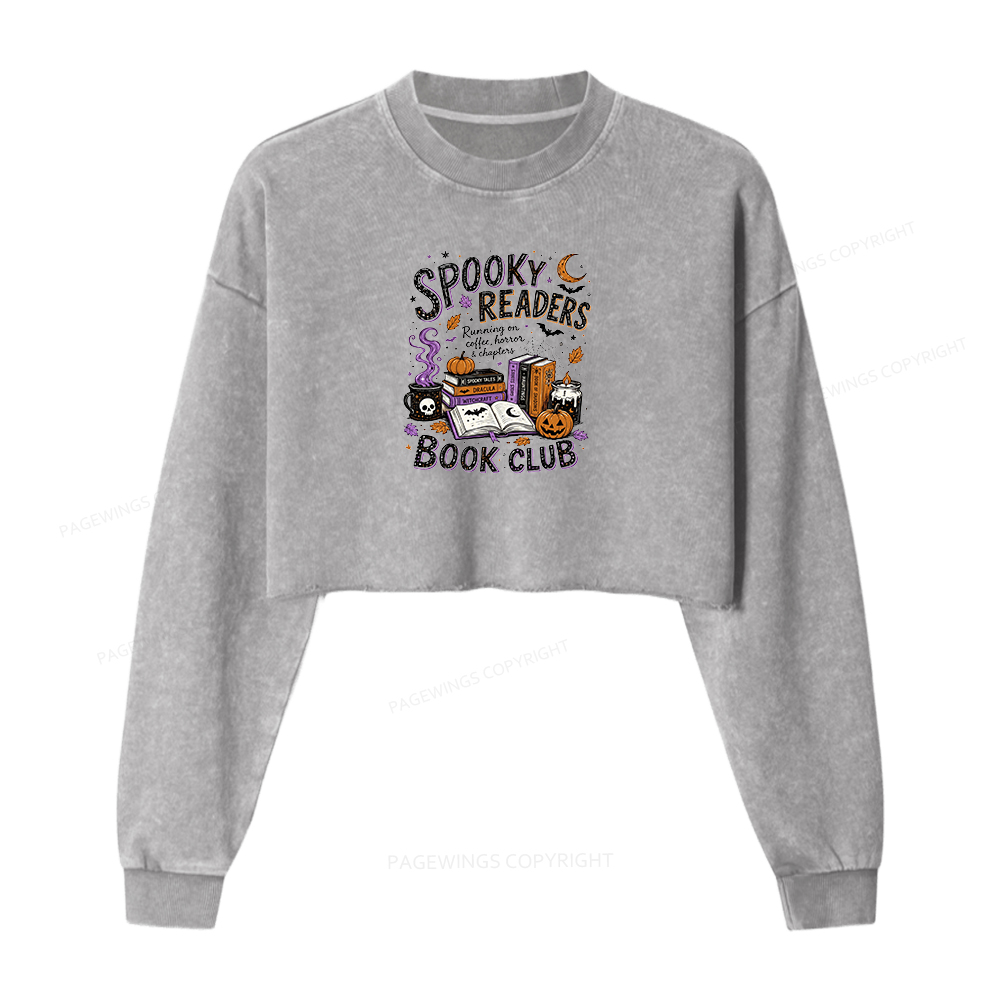Pagewings Spooky Readers Book Club Washed Crop Sweatshirt