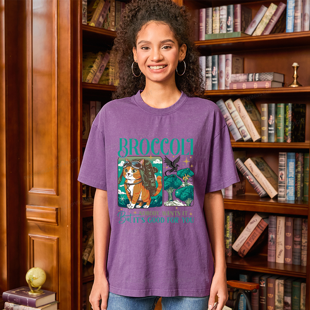 Pagewings Onyx Storm Broccoli Cat Unisex Washed T-shirt
