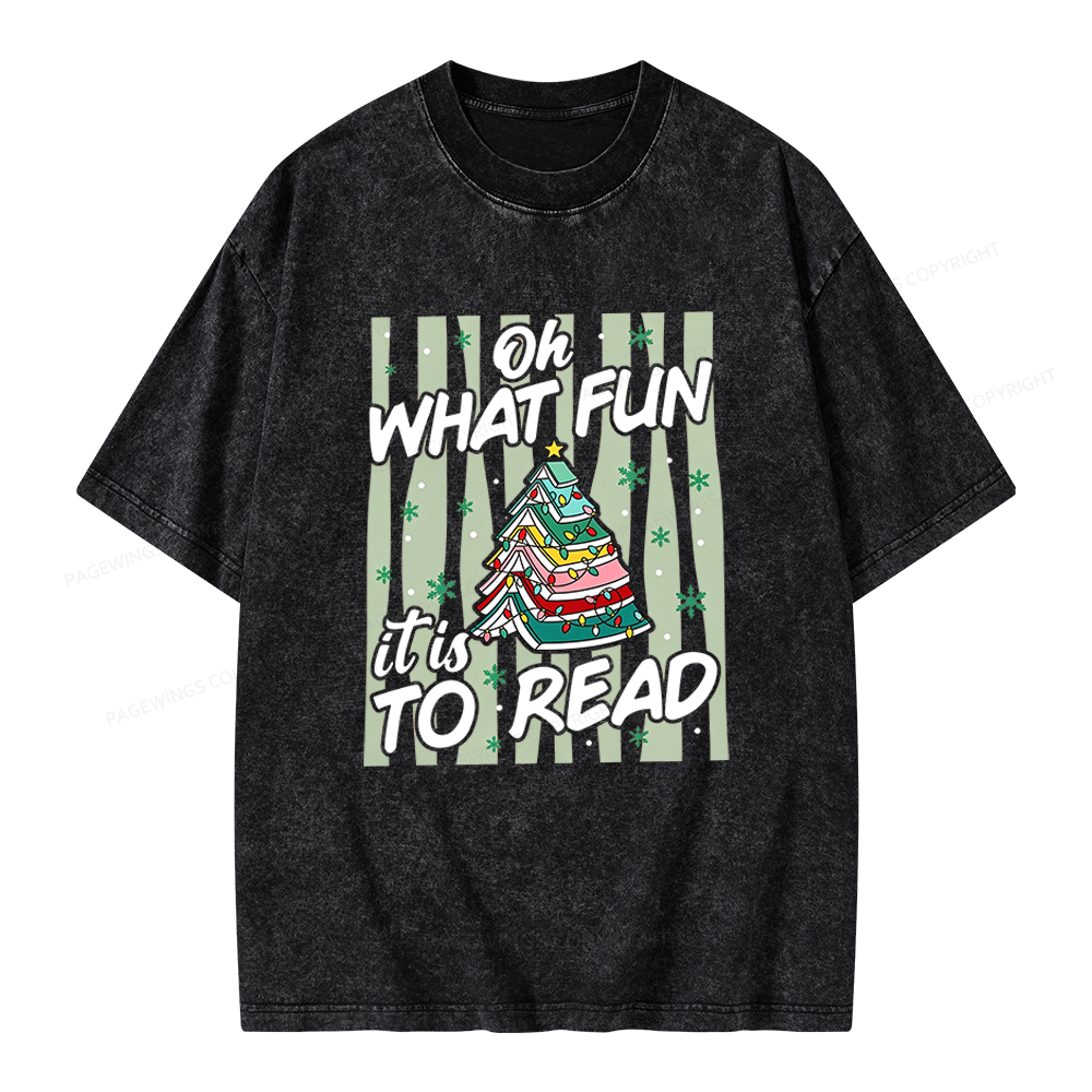 Pagewings Funny Christmas Reading Unisex Washed T-shirt