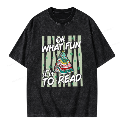 Pagewings Funny Christmas Reading Unisex Washed T-shirt