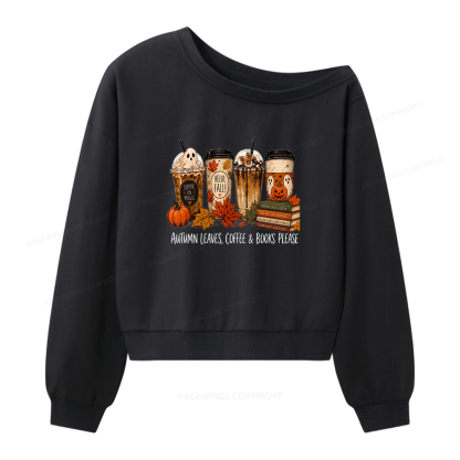 Pagewings Halloween Coffee Books Women Off Shoulder Sweatshirt