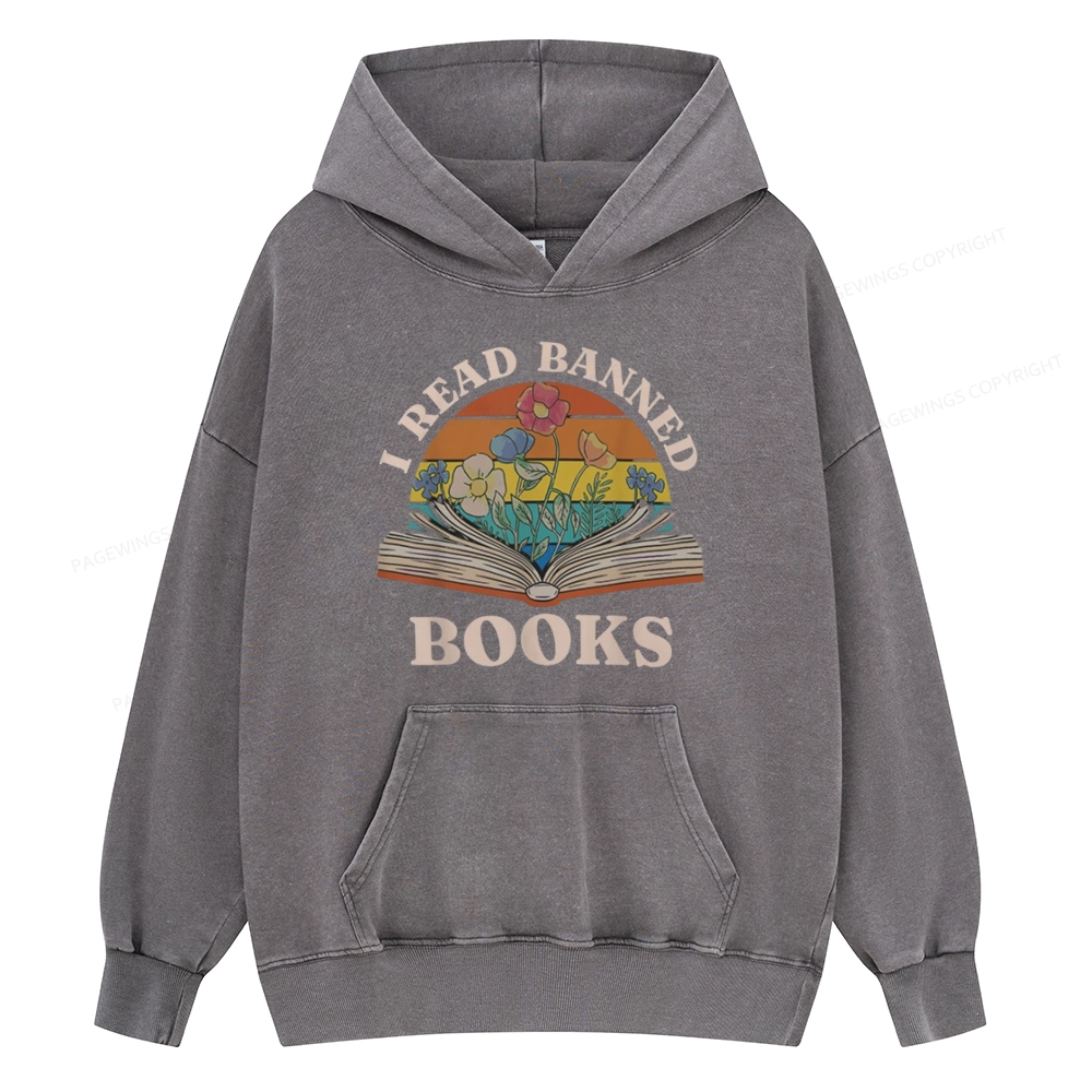 Pagewings I Read Banned Books Unisex Washed Hoodie