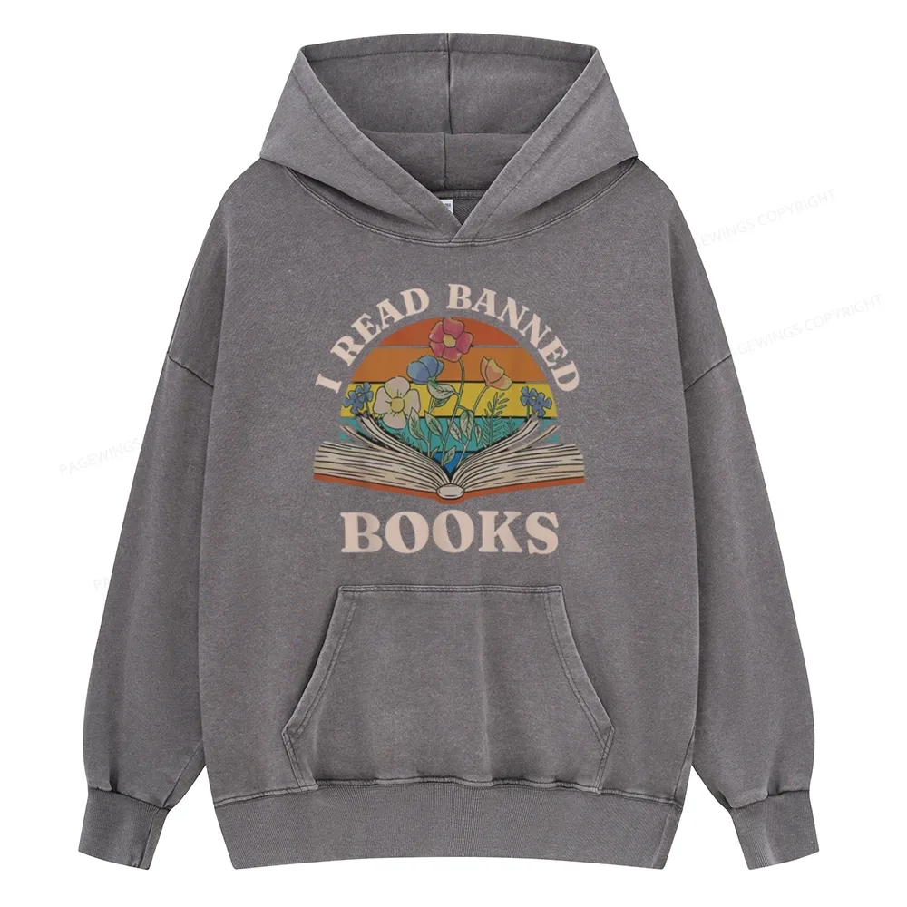 Pagewings I Read Banned Books Unisex Washed Hoodie