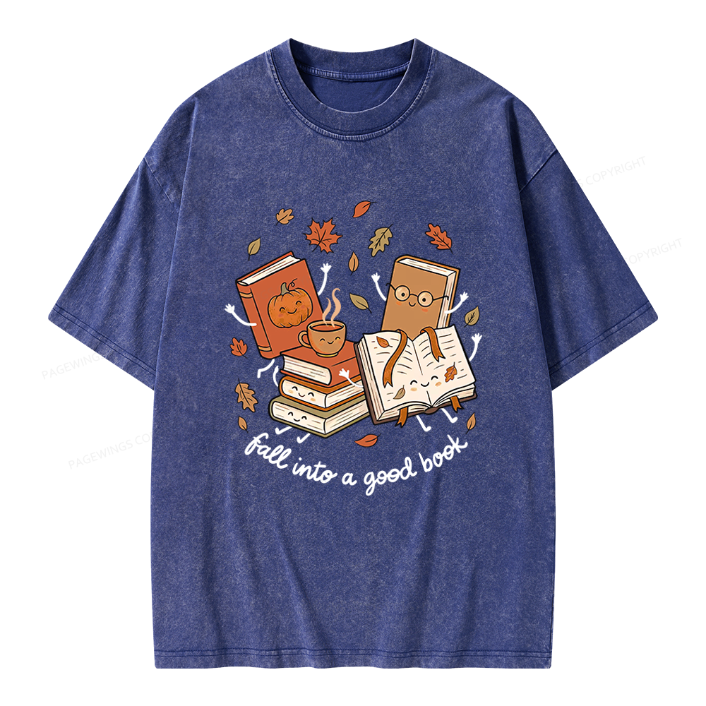 Pagewings Fall Into A Good Book Unisex Washed T-shirt