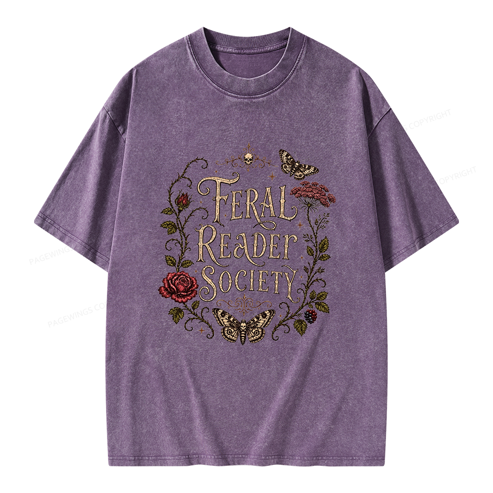 Pagewings Feral Reader Society Unisex Washed T-shirt