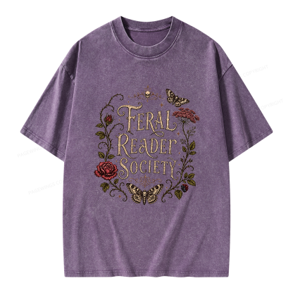 Pagewings Feral Reader Society Unisex Washed T-shirt