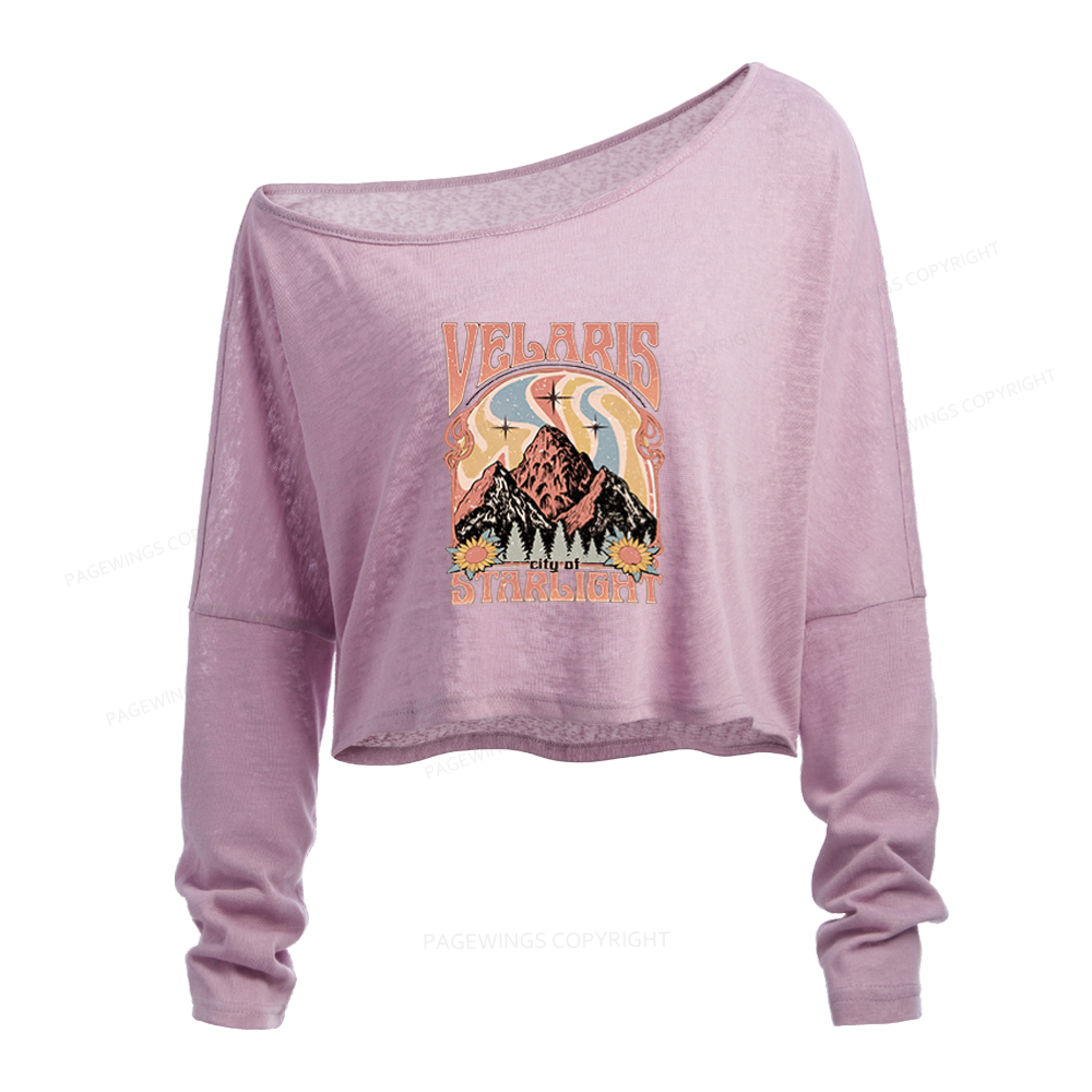 Pagewings Fantasy Bookish Slouchy Long Sleeve Off Shoulder T-shirt