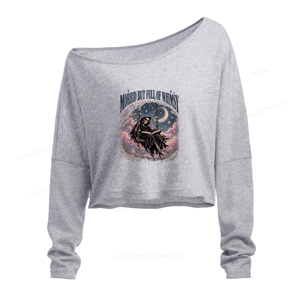 Pagewings Morbid But Full of Whimsy Slouchy Long Sleeve Off Shoulder T-shirt